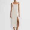 90er-Jahre-Midi-Kleid aus Satin mit Schlitz