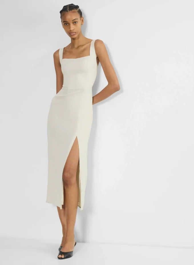 90er-Jahre-Midi-Kleid aus Satin mit Schlitz