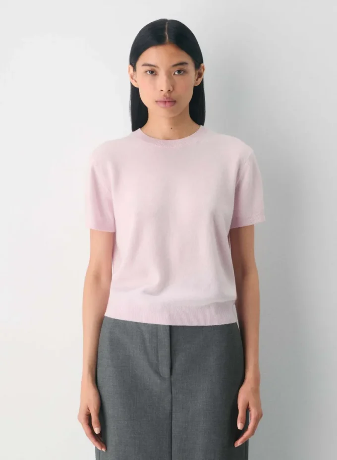 Bare Cashmere Kurzarm-Pullover mit Rundhalsausschnitt Bare Cashmere Kurzarm-Pullover mit Rundhalsausschnitt