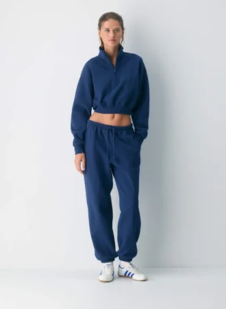 Bequemer Sweatfleece-Boyfriend-Crop mit 1/2-Reißverschluss