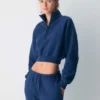 Bequemer Sweatfleece-Boyfriend-Crop mit 1/2-Reißverschluss