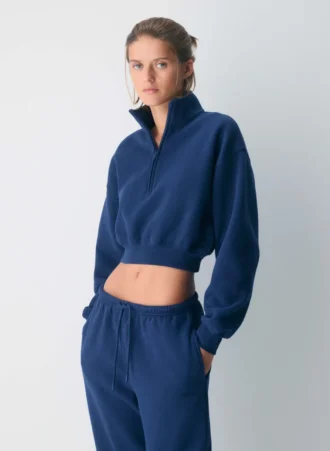 Bequemer Sweatfleece-Boyfriend-Crop mit 1/2-Reißverschluss