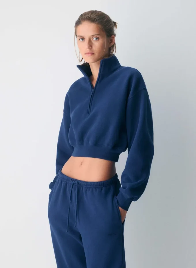 Bequemer Sweatfleece-Boyfriend-Crop mit 1/2-Reißverschluss