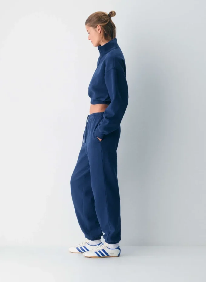 Bequemer Sweatfleece-Boyfriend-Crop mit 1/2-Reißverschluss