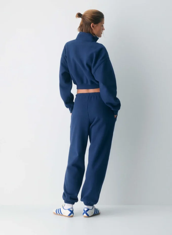 Bequemer Sweatfleece-Boyfriend-Crop mit 1/2-Reißverschluss