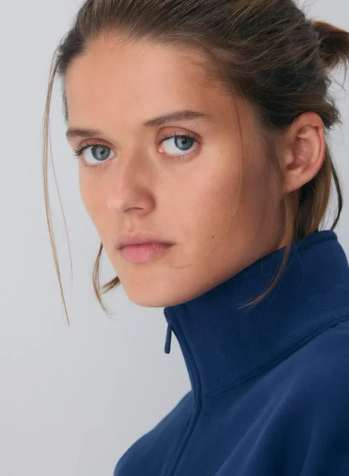 Bequemer Sweatfleece-Boyfriend-Crop mit 1/2-Reißverschluss