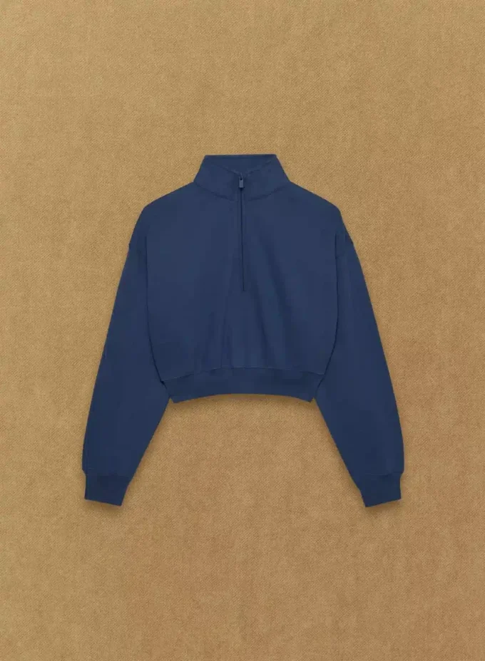 Bequemer Sweatfleece-Boyfriend-Crop mit 1/2-Reißverschluss