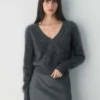 Brushed Cashmere Shrunken V-neck Sweater