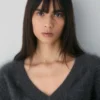 Brushed Cashmere Shrunken V-neck Sweater