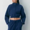 Cozy Sweatfleece Boyfriend Mock Crop Zip-up