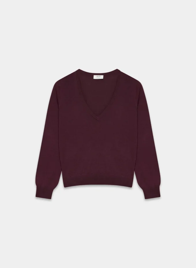 Feine Merinowolle Pullover mit tiefem V-Ausschnitt