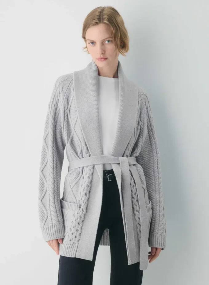 Heritage Knit Merinowolle Cardigan mit offener Vorderseite Heritage Knit Merinowolle Cardigan mit offener Vorderseite