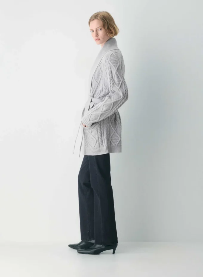 Heritage Knit Merinowolle Cardigan mit offener Vorderseite Heritage Knit Merinowolle Cardigan mit offener Vorderseite