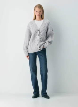 Heritage Knit Merinowolle-Cardigan mit V-Ausschnitt
