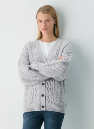 Heritage Knit Merinowolle-Cardigan mit V-Ausschnitt
