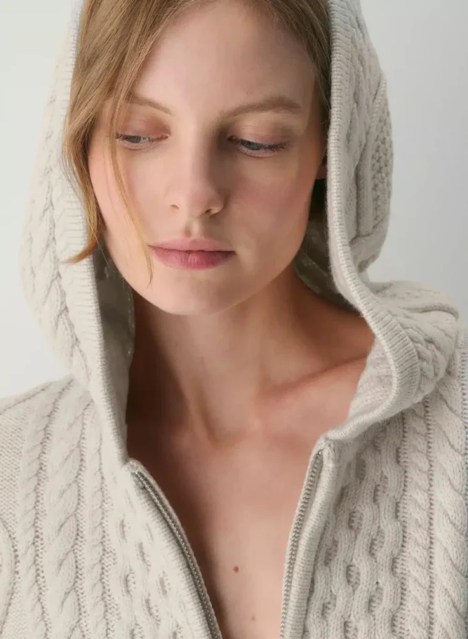 Heritage Knit Merinowolle-Kapuzenpullover mit Reißverschluss Heritage Knit Merinowolle-Kapuzenpullover mit Reißverschluss
