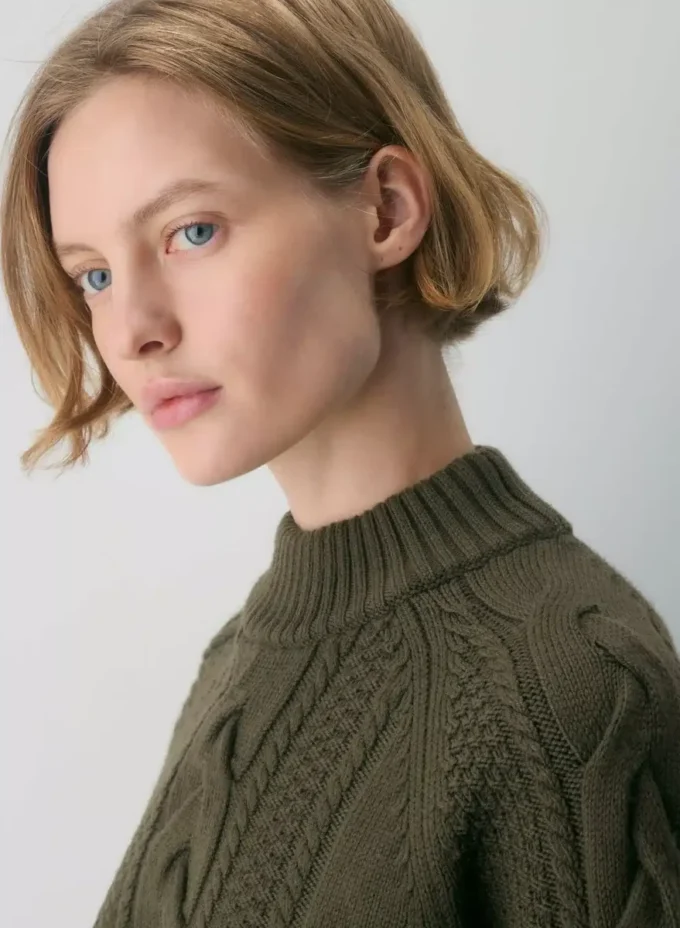 Heritage Knit Merinowolle Rollkragenpullover mit langen Ärmeln