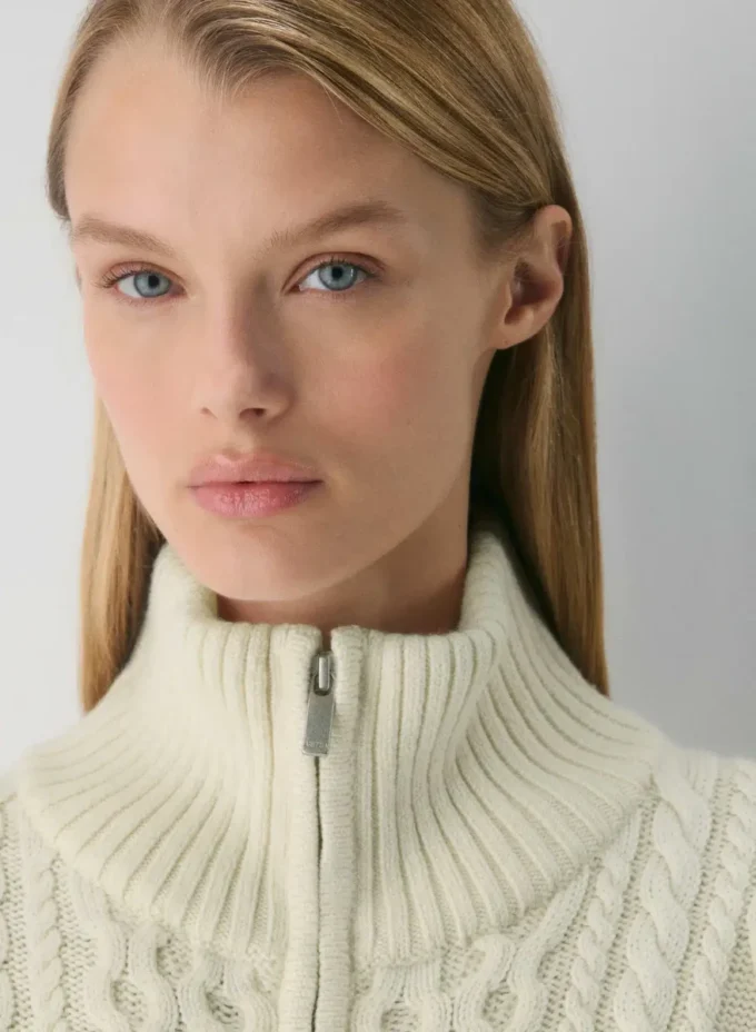 Heritage Knit Merinowolle Rollkragenpullover mit Reißverschluss Heritage Knit Merinowolle Rollkragenpullover mit Reißverschluss
