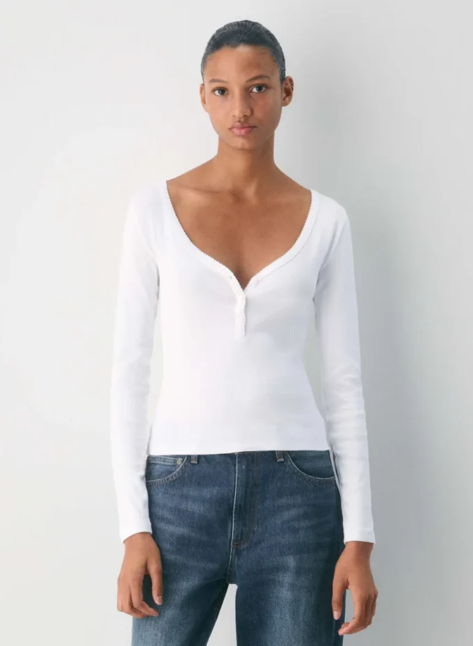 HomeStretch™ Rib Lace Henley Longsleeve HomeStretch™ Rib Lace Henley Longsleeve