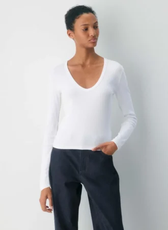 Homestretch™ Rib Langarmshirt mit tiefem V-Ausschnitt