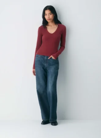 HomeStretch™ Rib V-Ausschnitt-Langarmshirt