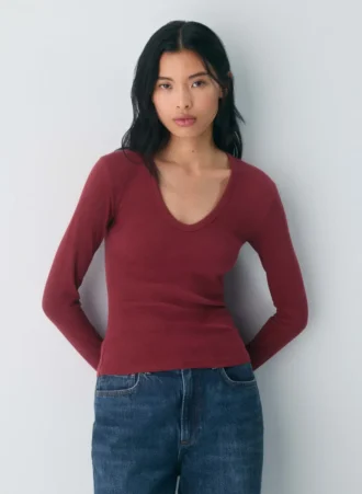 HomeStretch™ Rib V-Ausschnitt-Langarmshirt