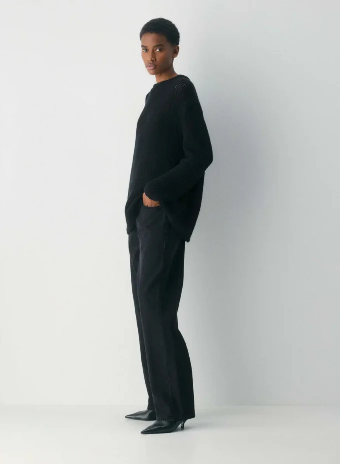 Mesh Cashmere Oversized Crew Sweater
