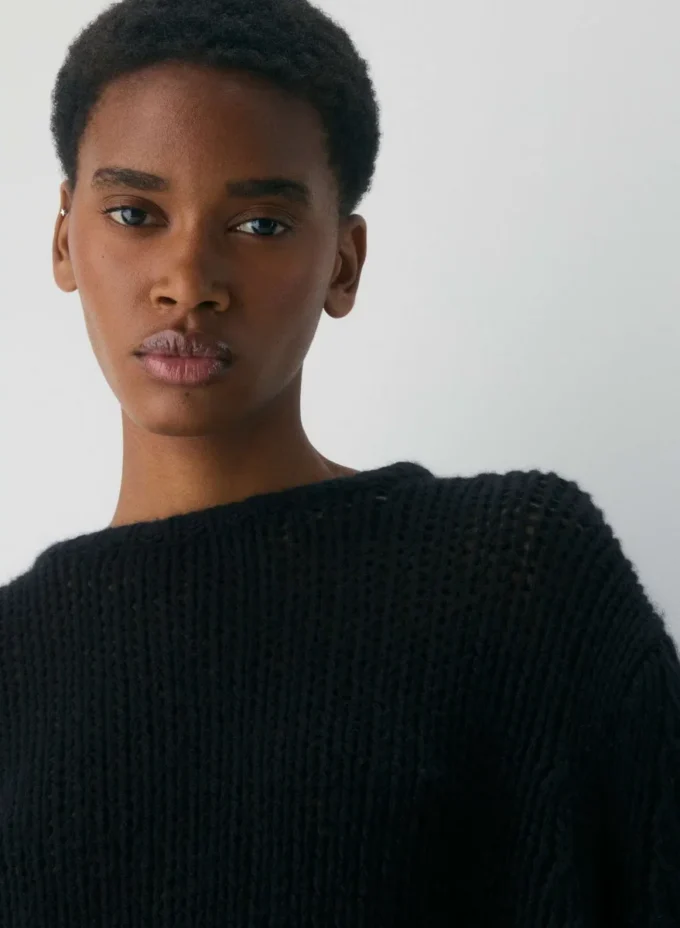 Mesh Cashmere Oversized Crew Sweater