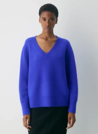 Plüschkaschmir-Pullover mit übergroßem V-Ausschnitt