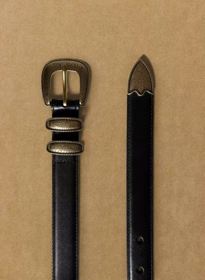 Western-Gürtel aus massivem Messing und Leder